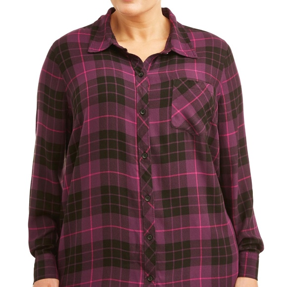 Terra & Sky Tops - TERRA & SKY Plus Size Plaid Button Down Shirt
